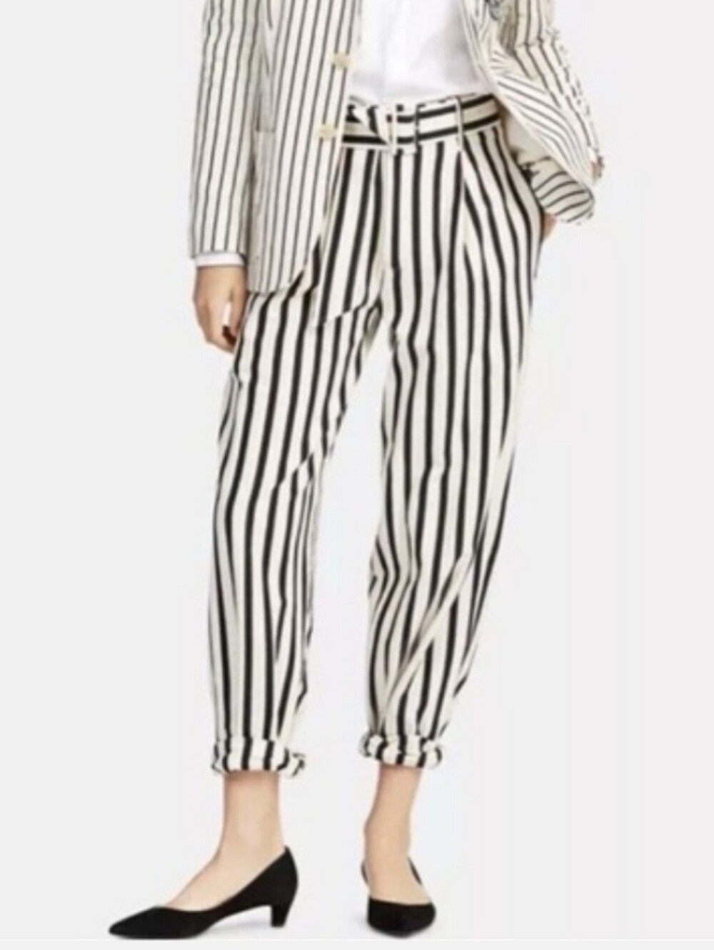 Polo by Ralph Lauren Black & Cream Striped Belted Pants